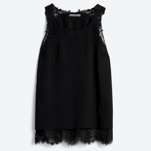 Women's Small black lace lined sleeveless tank top blouse EUC